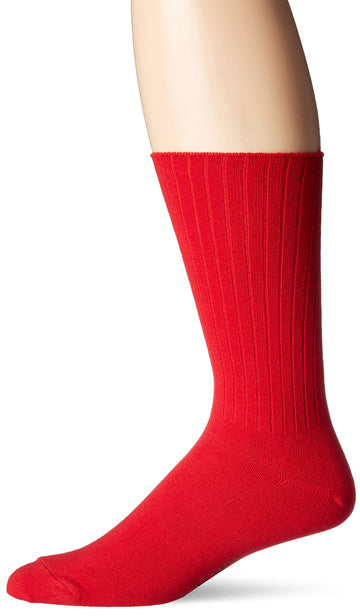 Chaps Mens Solid Color Casual True Rib Crew Socks-1 Pair Pack-Cotton Comfort And Breathable Mesh, Red, Shoe Size: 6-12