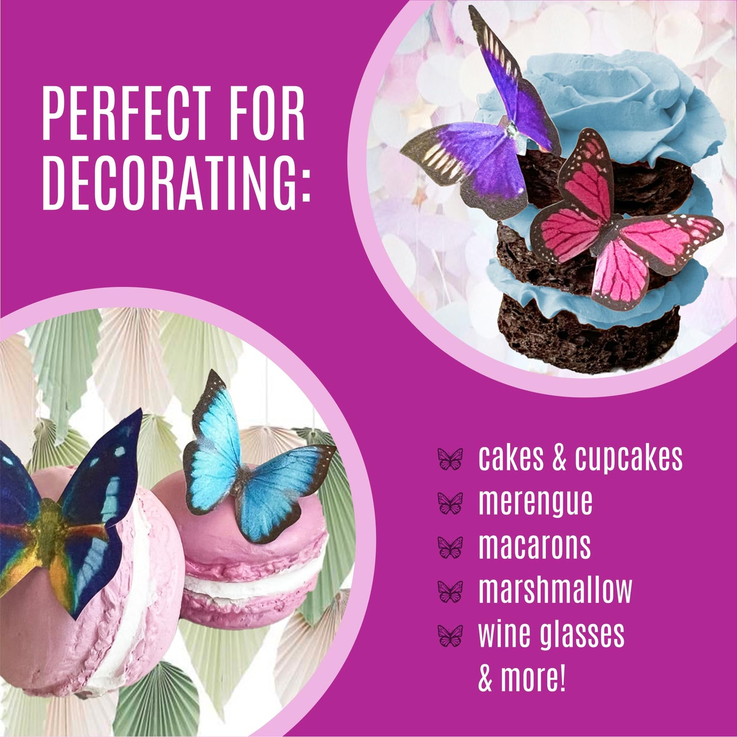 Sugar Robot Edible Butterflies for Cake Decorating - Small 1.75 inches - Pink and Purple Assorted - Premium Quality
