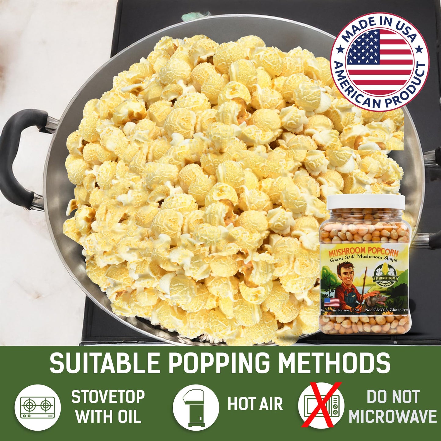 Princeton Popcorn Hulless Popcorn Kernels – Easy-Eating, Non-GMO, 6-Pack of 16 Ounce Tubs