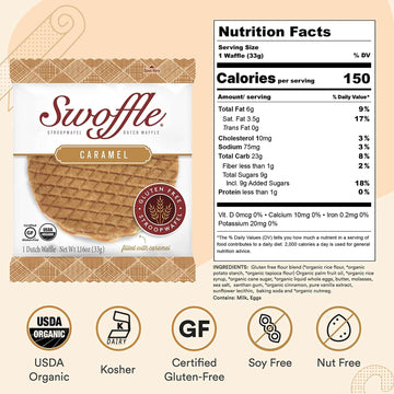 Gluten Free Certified Organic Stroopwafels by Swoffle - Caramel Filled & French Vanilla | (8) Individually Wrapped Waffles, (4)
