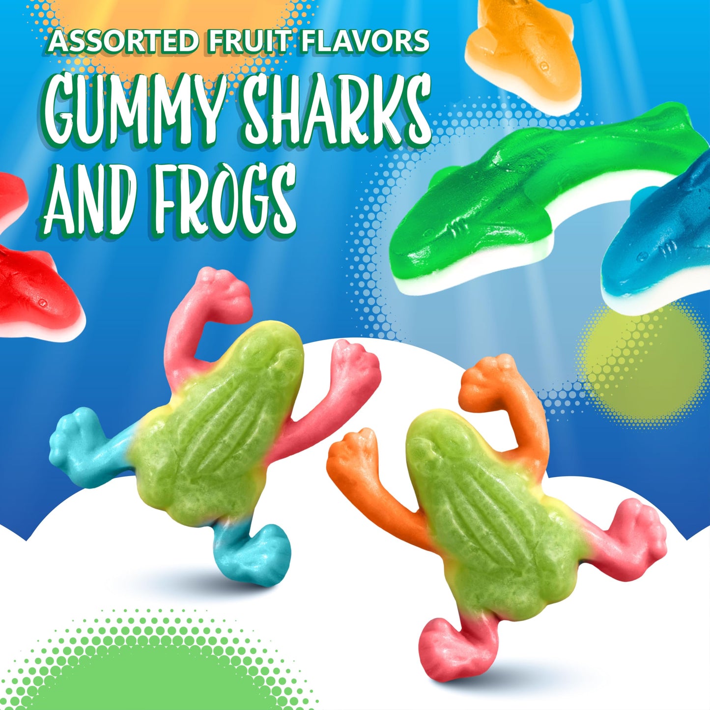 Gummy Sharks And Rainforest Frogs Candy Mix | 2 Pound Bulk Bag | Ocean And Jungle Critters | Assorted Fruit Flavors Gummy Mix |