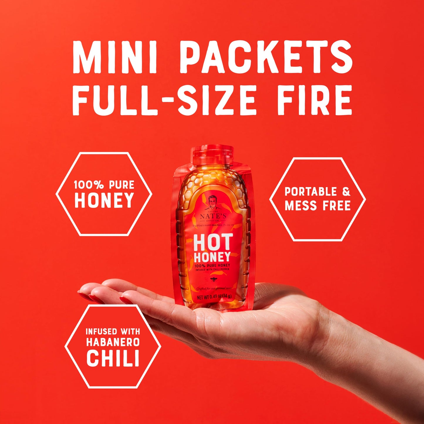 Nate'S Hot Honey Minis - Single-Serve Hot Honey - 0.49Oz Packets, 20Ct Box