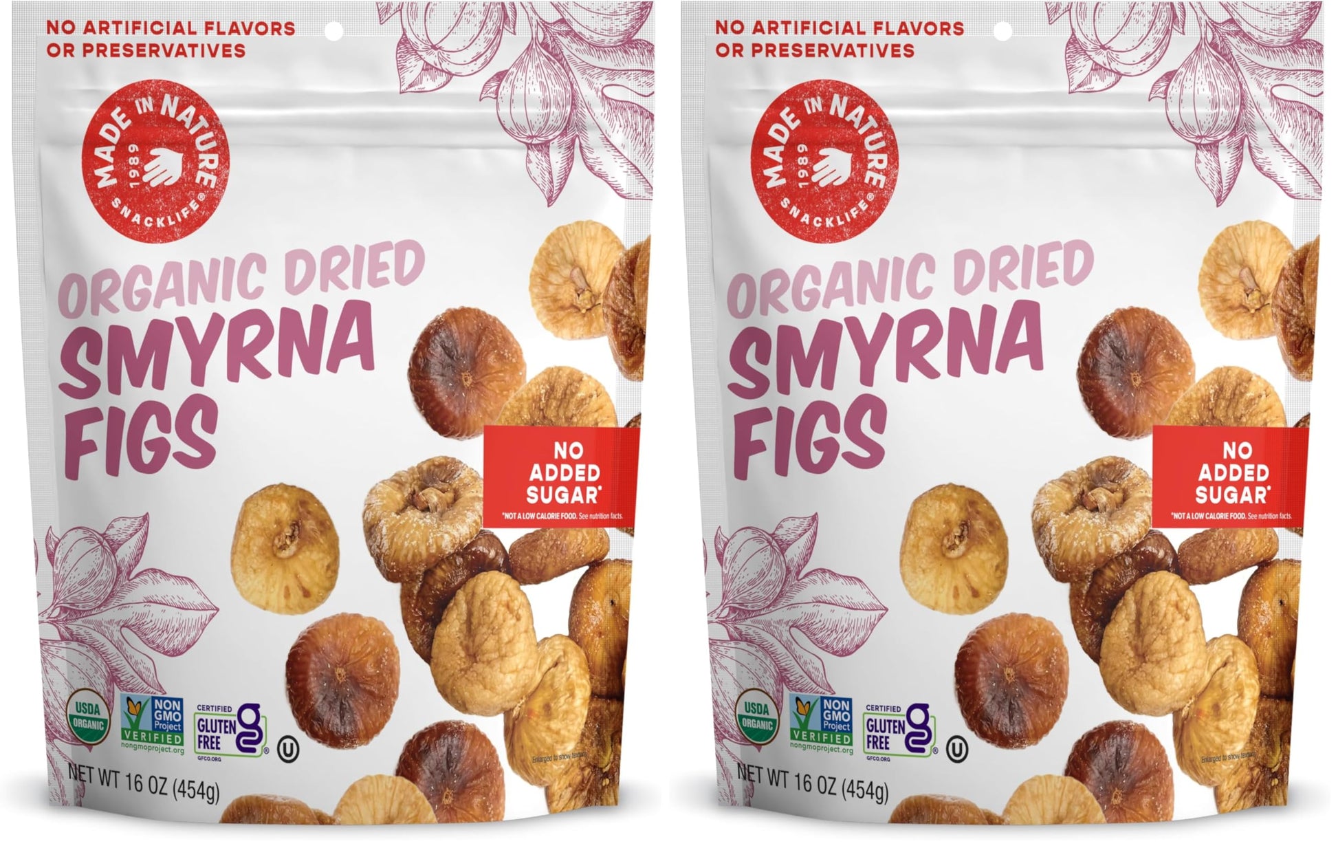 Made In Nature Organic Dried Turkish Smyrna Figs, 16 Ounce (Pack of 2) - Vegan Snack, Non-GMO, Unsulfured, Gluten Free, Kosher