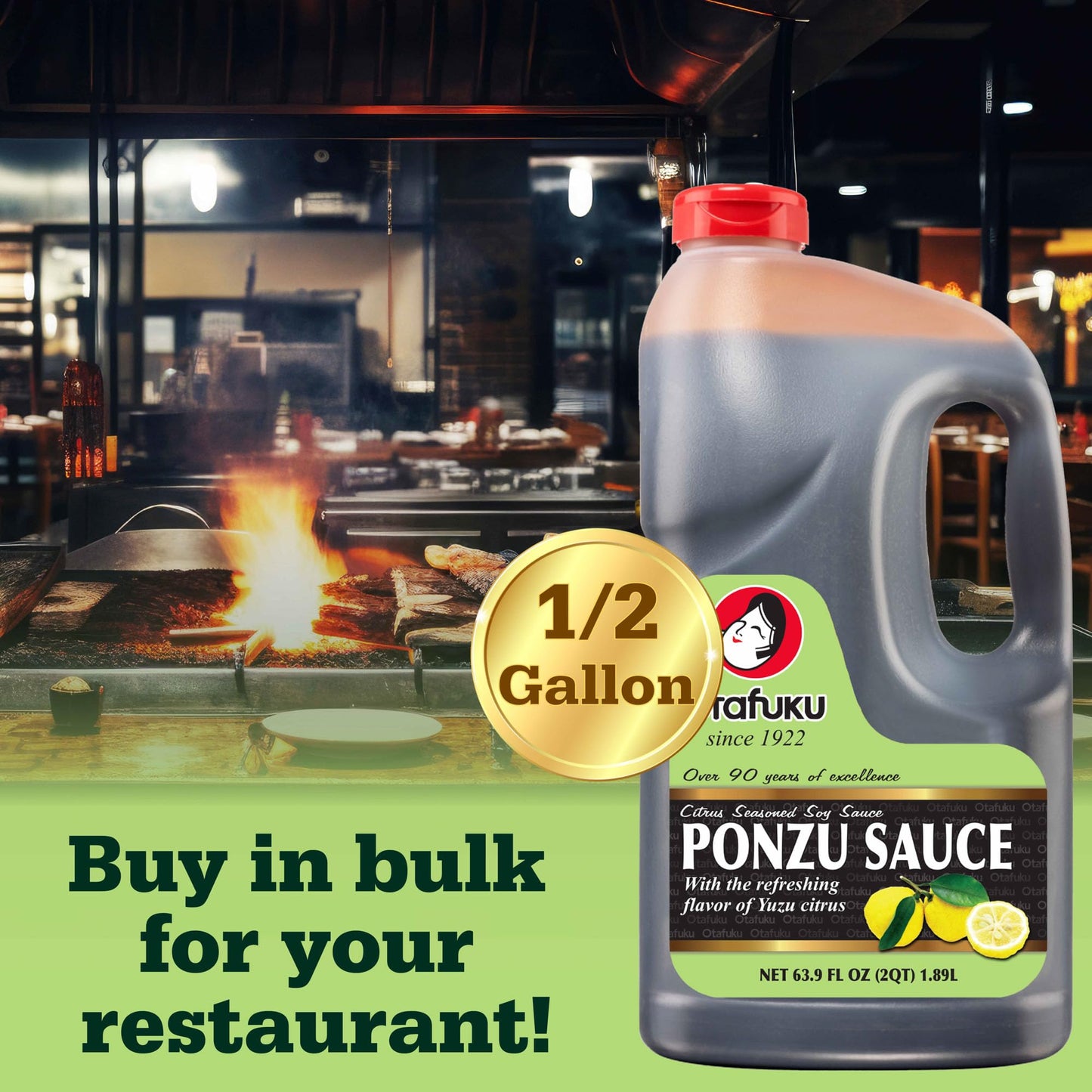 Otafuku Ponzu Soy Sauce Yuzu Lemon Flavor, Restaurant Size 1/2 Gallon