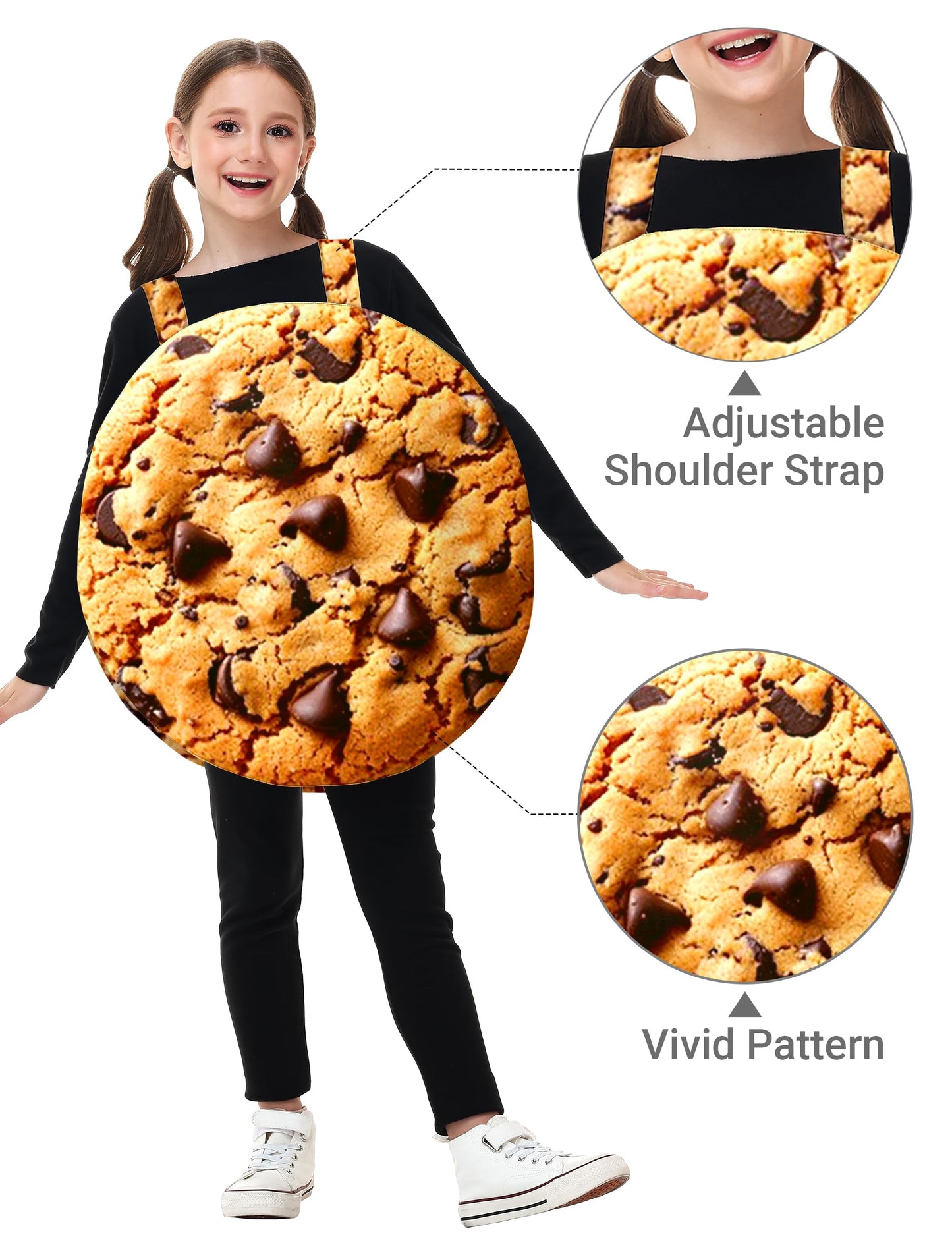 AOBUTE Girls Halloween Cookie Costume 3D Printed Set, Medium, Cookie Color, 8-10 Years, Fancy Dessert Role Play Outfit