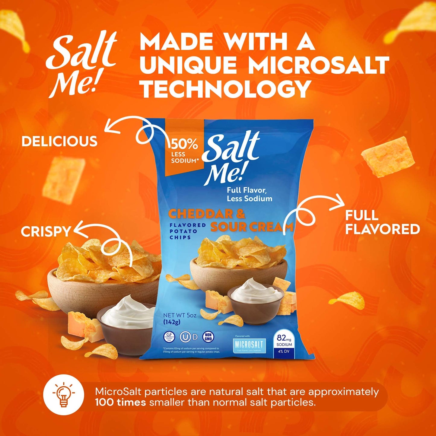 Saltme! 4 Flavor Variety Pack Potato Chips, 50% Low Salt, Kosher, Non-Gmo, Better For You Chips, Original-Bbq-Sc&Onion-Ched&Sour