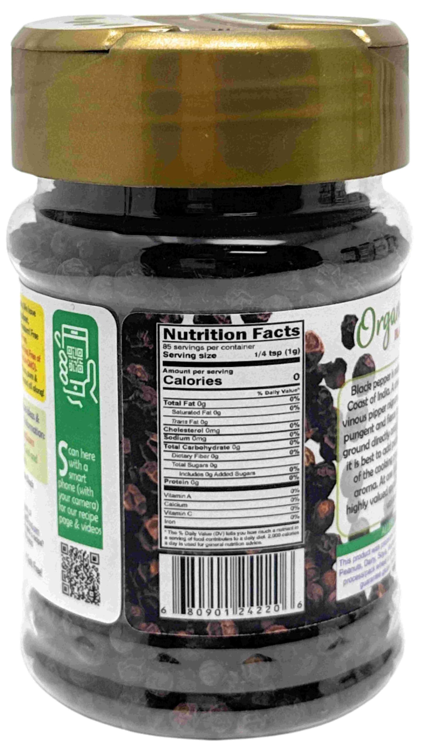 Rani Organic Black Pepper Whole, Premium MG-1 Grade, 3oz (85g) PET Jar, Non-GMO, USDA Organic, Gluten Friendly, Kosher, Product of Vietnam