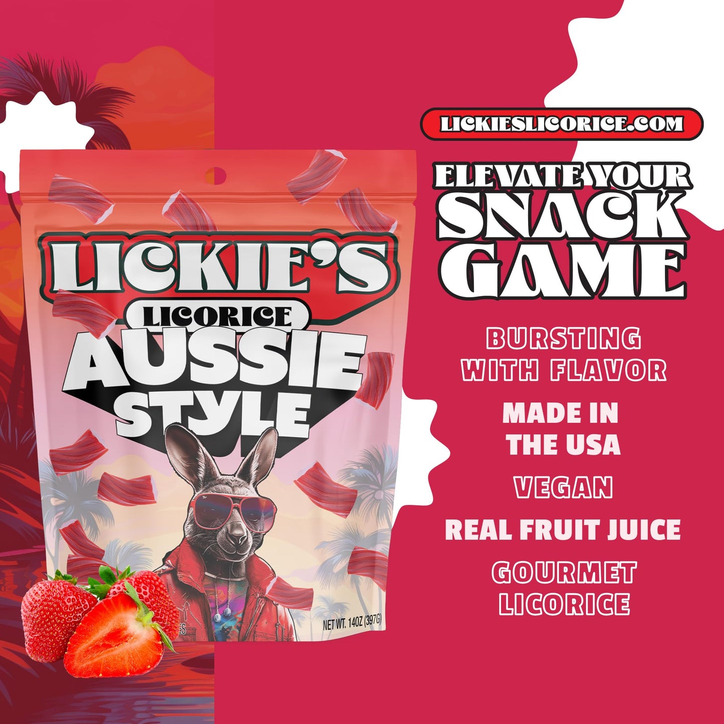 Lickies Licorice Red Licorice | 14 Ounce | Soft & Chewy Australian Licorice Candy Twists | Fancy Licorice Candy | Aussie Style G