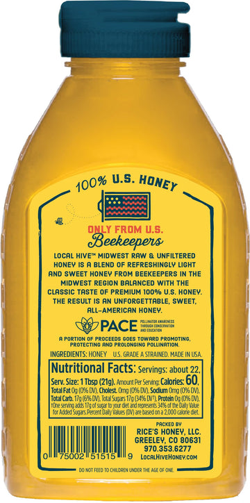 Local Hive Midwest Raw Unfiltered Honey 16Oz. 100% Us Honey Sourced From American Bees And Beekeepers.
