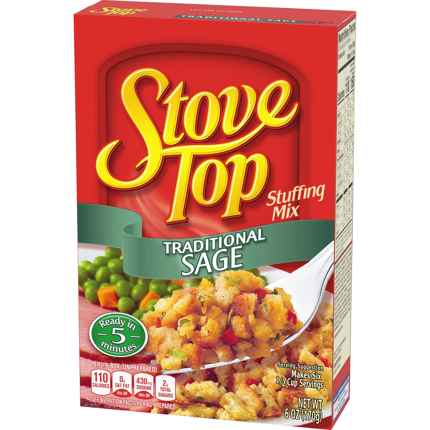 Stove Top Traditional Sage Stuffing Mix, 6 oz Box - Perfect for Thanksgiving and Holiday Meals, Flavorful and Easy to Prepare