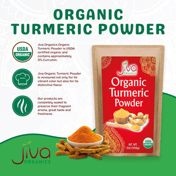 Organic Turmeric Powder by Jiva Organics - 100% Raw with Curcumin - Lab Tested & Reports Available - Raw from India - 2 Pound Ba