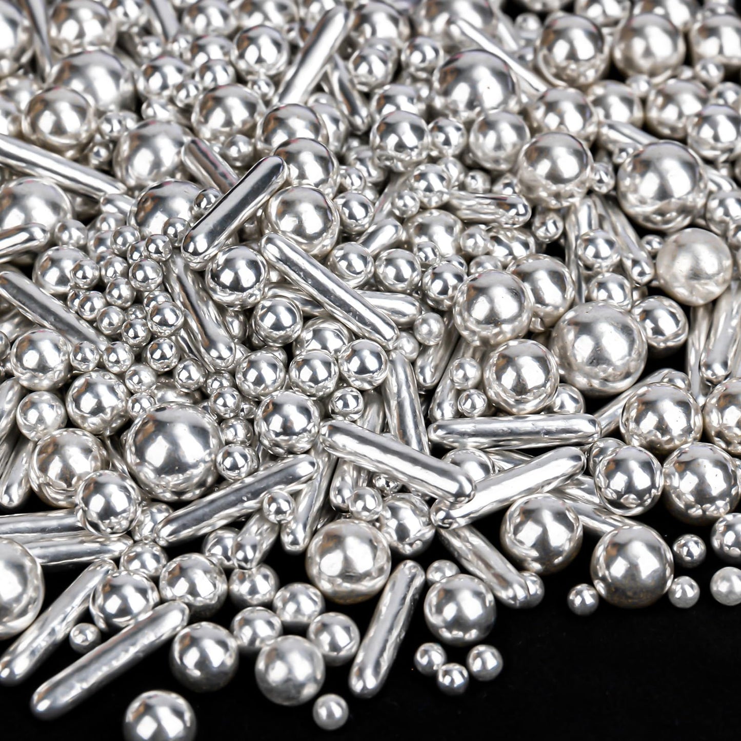 Silver Pearl Rods Sprinkles, Twisweet Edible Sugar Sprinkles for Cake Decorating Mix Size Candy Pearls for Baking Cake Topper Ic