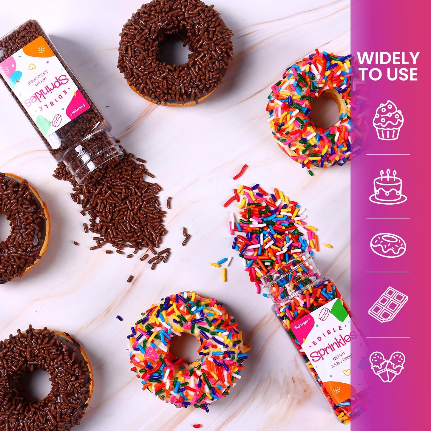 Rainbow Sprinkles & Chocolate Sprinkles, Sprinkles For Cake Decorating, 3.52Oz/Bottle, Edible Sprinkles For Cupcake Toppers Ice