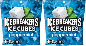 ICE BREAKERS Ice Cubes Peppermint Sugar Free Chewing Gum Pouch, 8.11 Oz (100 Pieces) (Pack of 2)