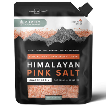 Willow & Everett Himalayan Pink Salt - Coarse Grain For Grinder Refill, 2.2Lb / 1Kg - Easy Pour Spout, Non-Gmo - Kosher Rock Sal
