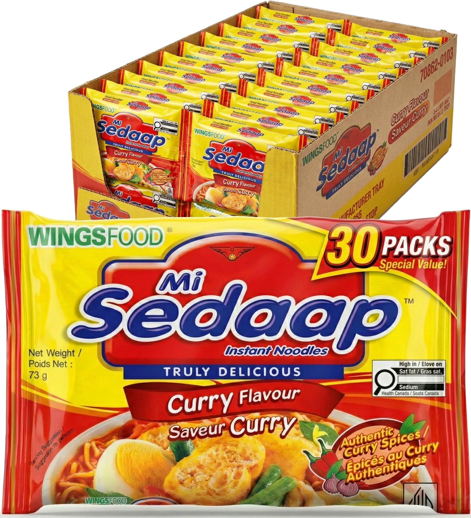 Mi Sedaap Curry Flavor Instant Noodles Pack of  30 - Indonesian curry ramen cups, stir fry cup noodles