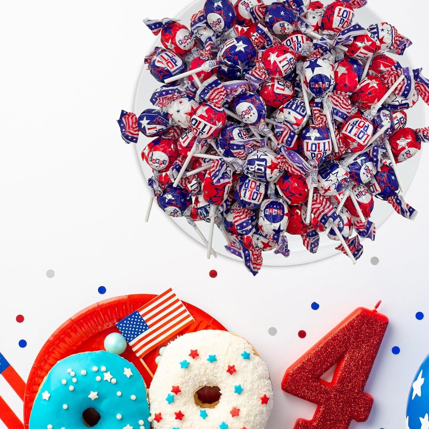 SUNNY ISLAND Patriotic Lollipops | 2 Pound Bag, 35 Pieces | Cherry, Blue Raspberry, Vanilla Flavors | Individually Wrapped