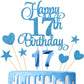 Lecferrarc 17th Birthday Cake Decorations Set, Blue Glitter Cake Toppers and Candles