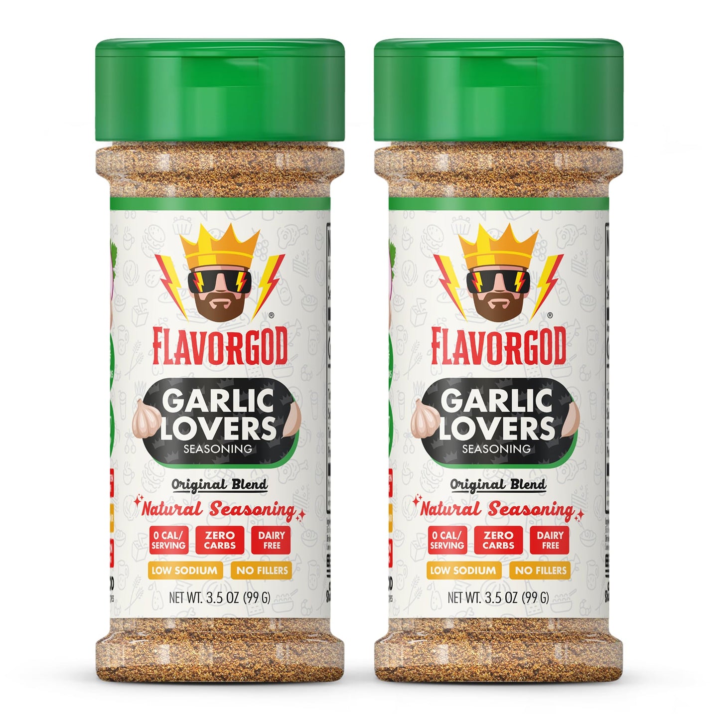 Flavor God 2 Bottles Garlic Lovers Seasoning Mix Natural Healthy Spice Blend For Grilling Chicken, Beef, Seafood, Vegetables, Sa