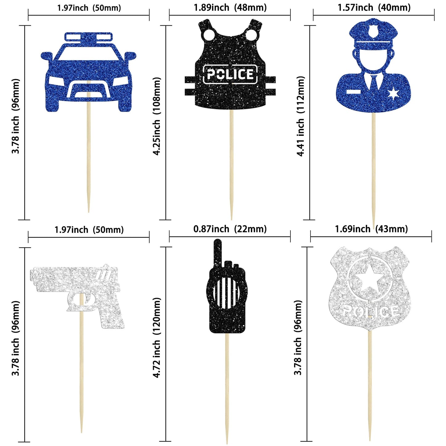 Gyufise 24Pcs Police Cupcake Toppers Glitter Policeman Police Officer Cupcake Picks Police Cake Decorations For Police Emblem Th