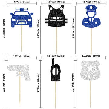 Gyufise 24Pcs Police Cupcake Toppers Glitter Policeman Police Officer Cupcake Picks Police Cake Decorations For Police Emblem Th