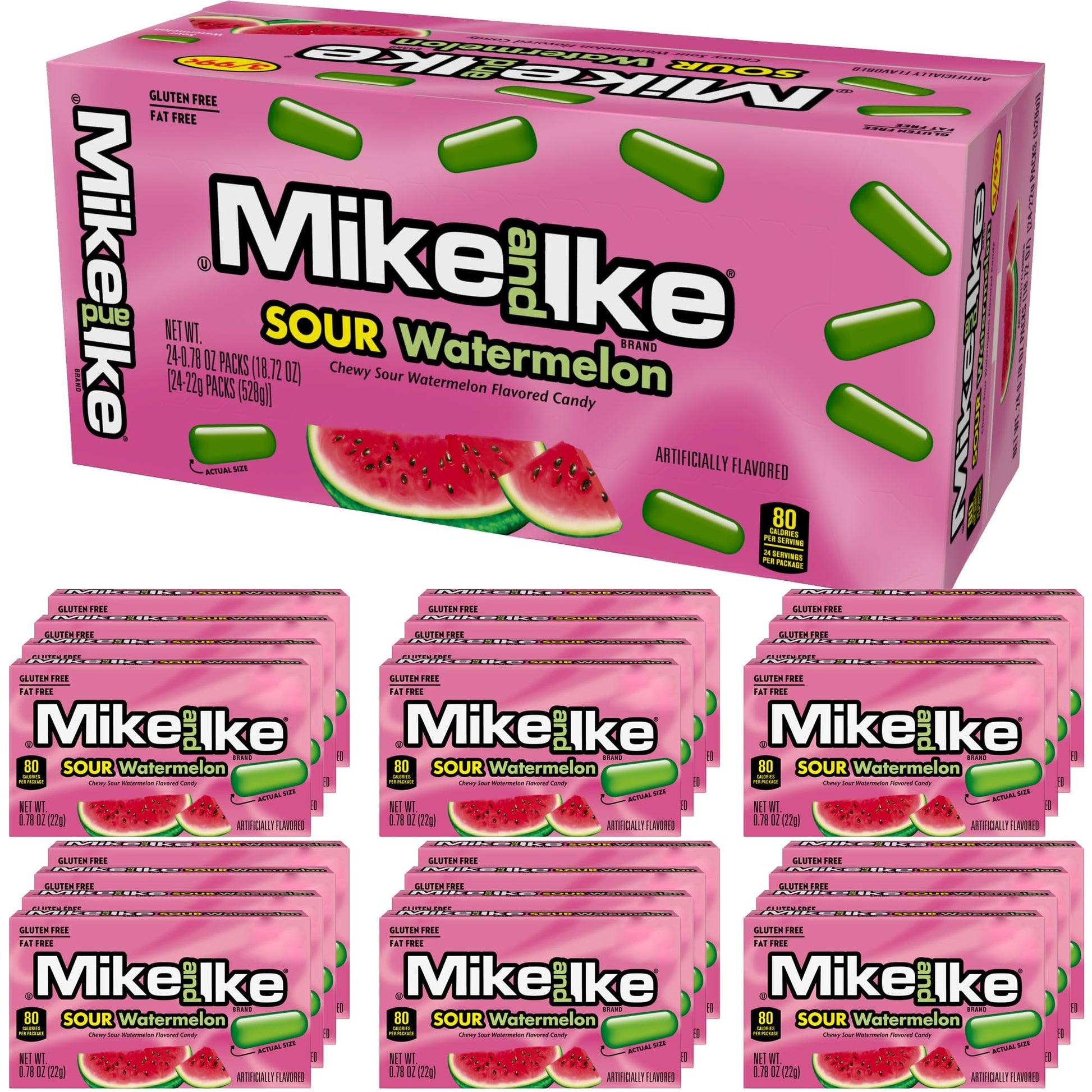 Mike and Ike Sour Watermelon Candy, 0.78 Ounce Box (Pack of 24)