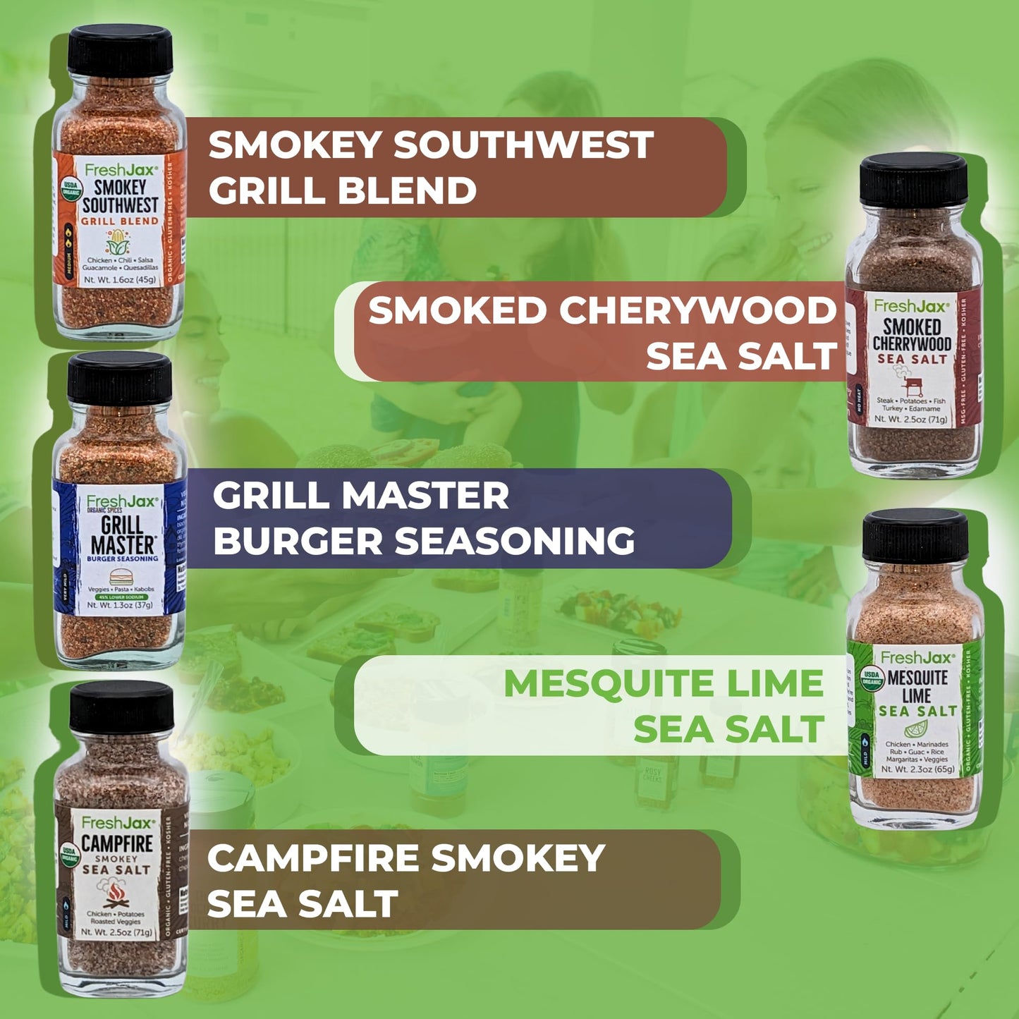 FreshJax Smoked Seasoning Gift Set - 5 Organic Smoked Spices - BBQ Grill Rubs in Giftable Box