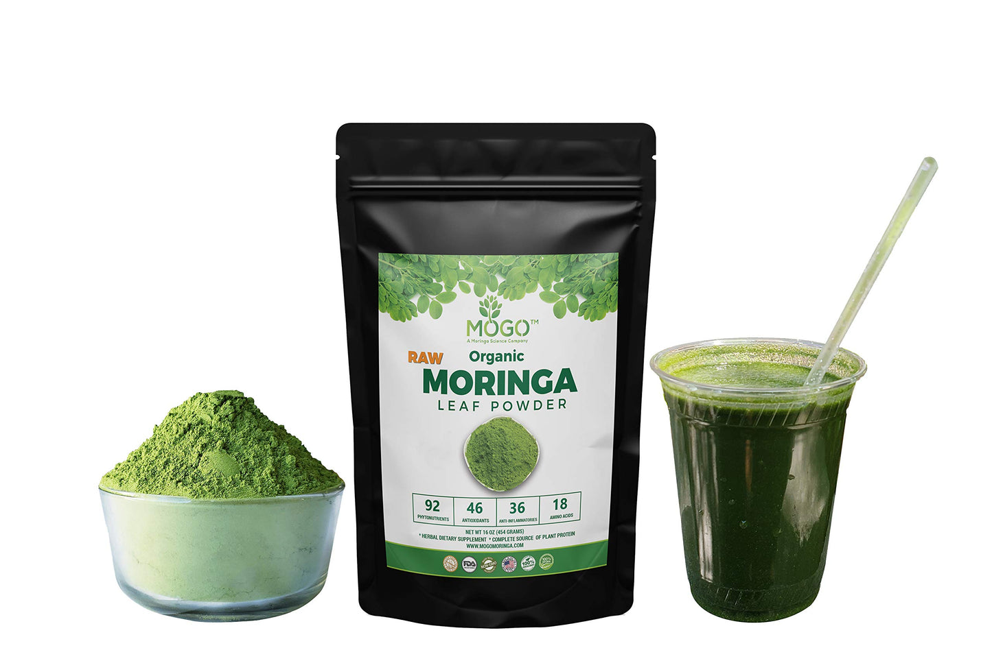 MOGO Organic Moringa Powder, Antioxidant Rich Superfood, 16 Ounce