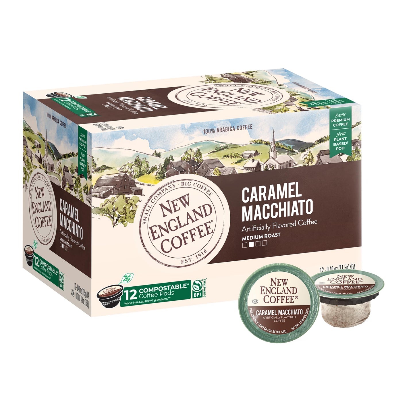 New England Coffee Caramel Macchiato Medium Roast Pods, 12 Count (Pack of 6)