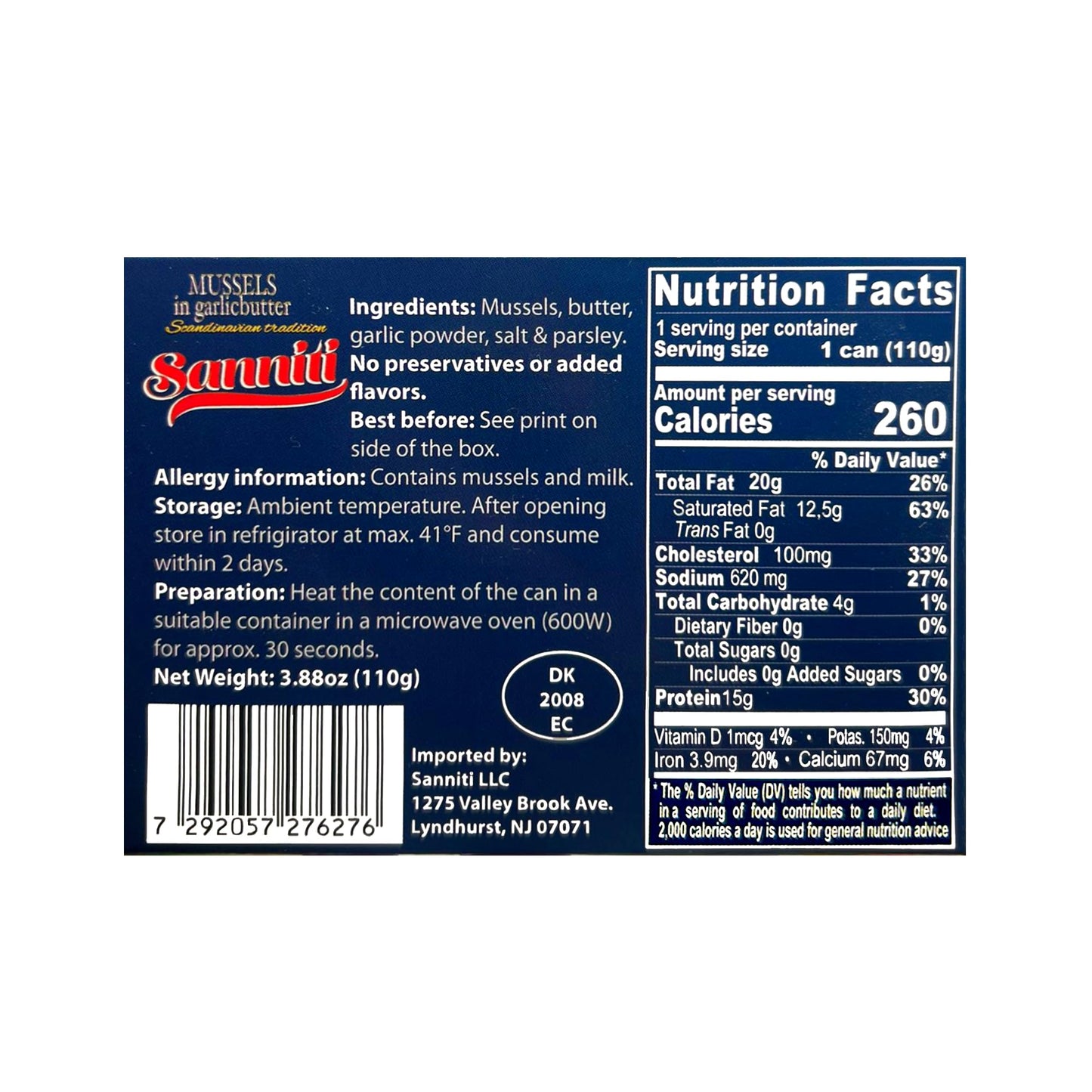 Sanniti Mussels In Garlic Butter, 3.9 Ounce | Natural Source Of Omega 3 | Scandanavian Tradition | Product Of Denmark [Pack Of 3