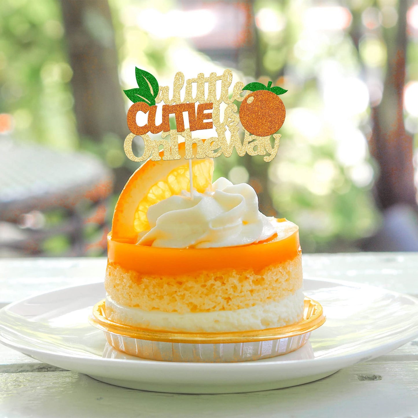 1Pc Little Cutie Is On The Way Cake Topper Glitter Orange Cake Topper Decorations For Cutie Kids Birthday Party Baby Shower Gend