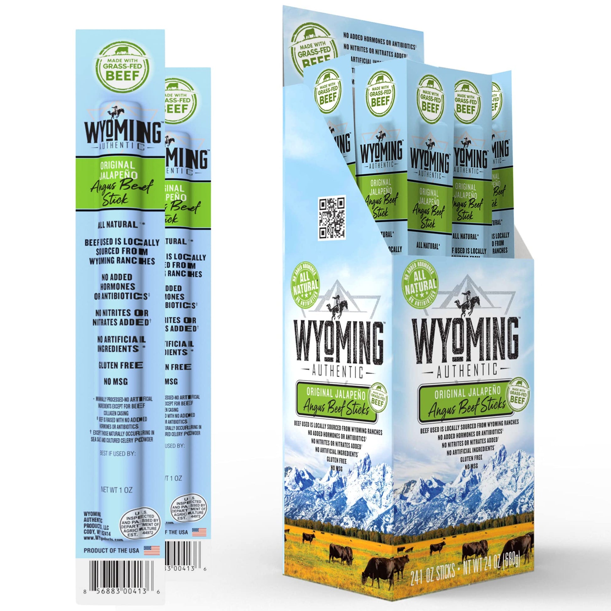 Wyoming 100% Grass Fed Beef Sticks - Original Jalapeo Flavor - Clean Tasty Meat Sticks snacks with 6g of protein made with Angus