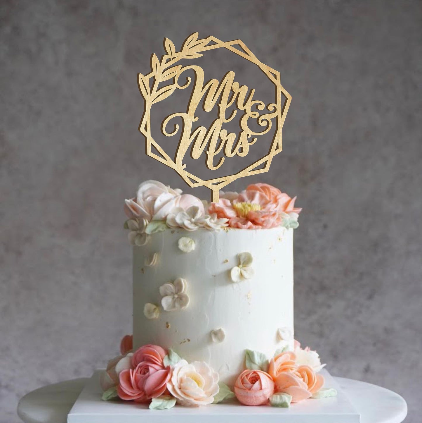 Happyplywood Mr And Mrs Wedding Cake Toppers Bride Groom Cake Topper For Wedding Wooden Wreath Rustic Hexagon Funny Decoration M