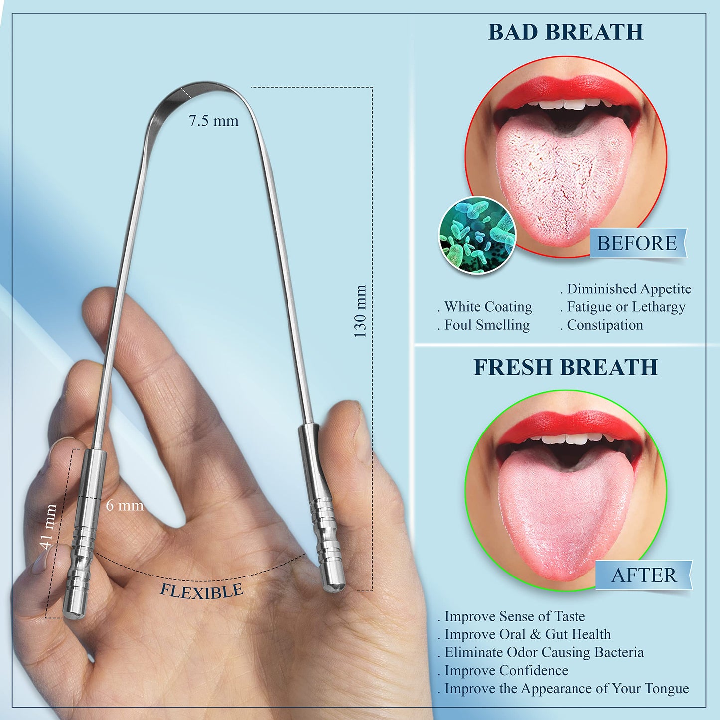 MasterMedi Tongue Scraper with Travel Case - Easy to Use Tongue Cleaner for Oral Care & Hygiene, Single Pack for Adults