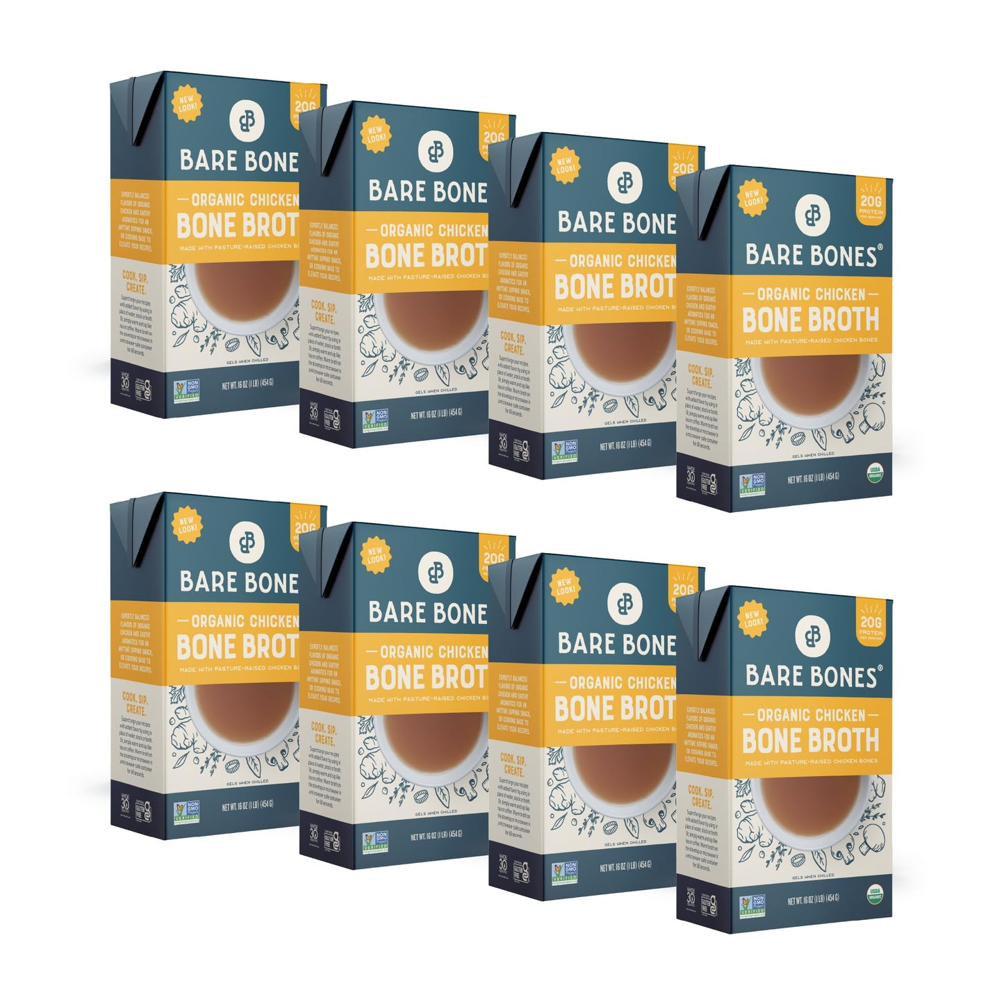 Bare Bones Organic Chicken Bone Broth | Pour w/Pasture-Raised Protein & Collagen for Cooking & Sipping | No Artificial Flavors N