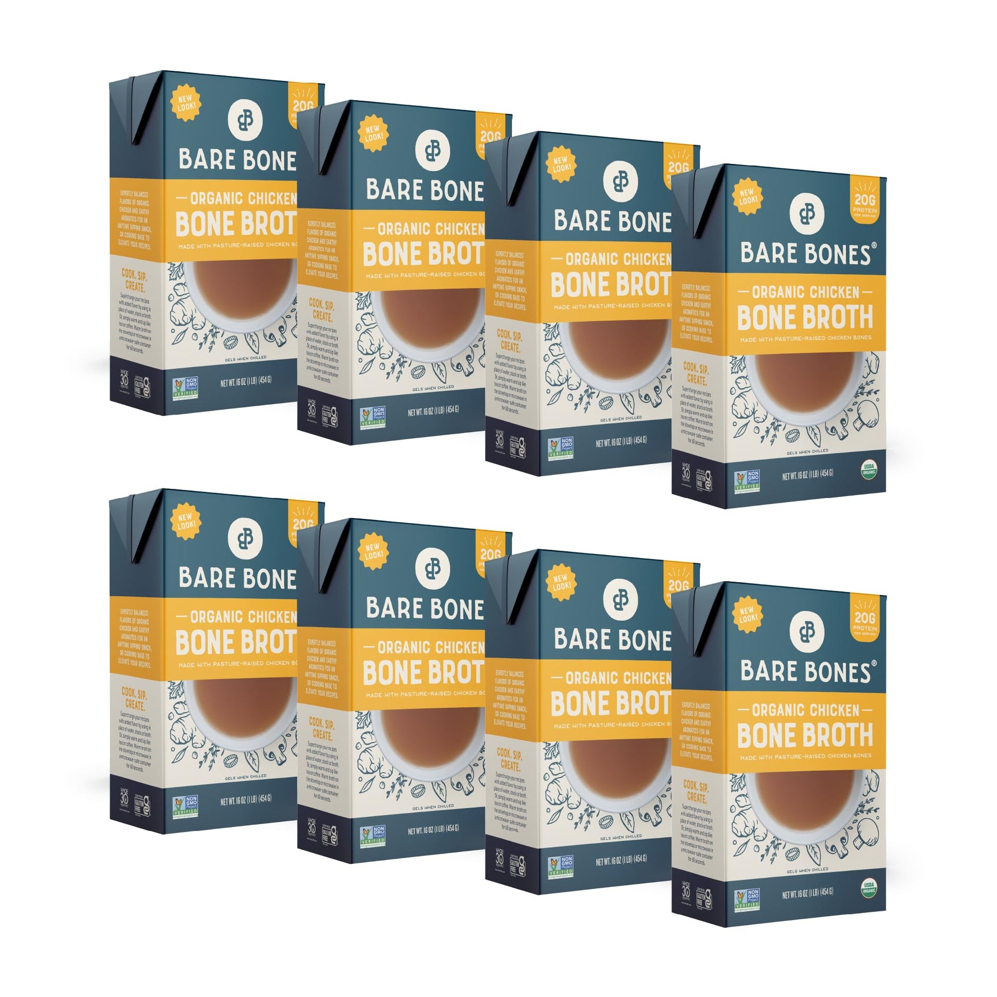 Bare Bones Organic Chicken Bone Broth | Pour w/Pasture-Raised Protein & Collagen for Cooking & Sipping | No Artificial Flavors N