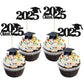 Gyufise 24Pcs Graduation Cupcake Toppers, Glitter 2025, Diploma & Grad Cap Picks, Blue, Party Decorations for Class of 2025