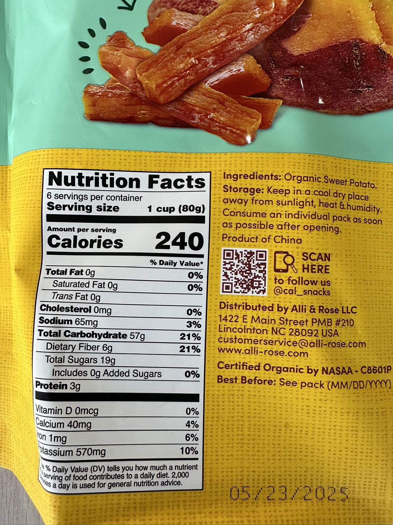 Generic Snakyard Sweet Potato Sticks 6/2.8Oz (1.05Lbs)-2 Packs, 12X10X4