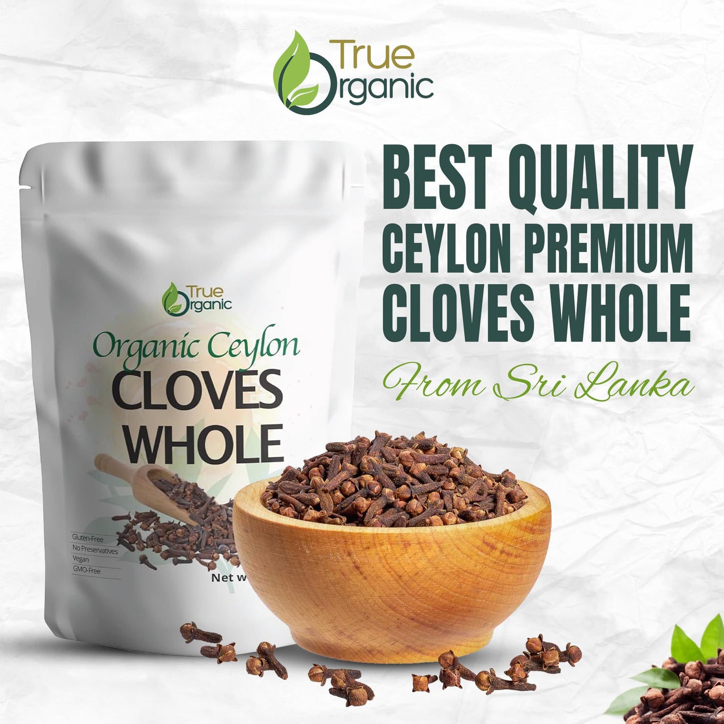 True Organic Ceylon Cloves Whole  1 lb  USDA Organic & Kosher Certified  Non-GMO  Fresh Organic Cloves Bulk  Ceylon enhanced Quality (16 Ounces)