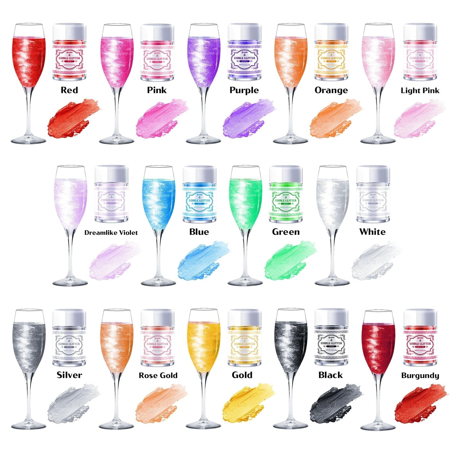 Edible Glitter For Cocktails - 14 Colors Luster Dust Edible Drink Glitter Food Grade Metallic Shimmer Powder Cake Sprinkles For