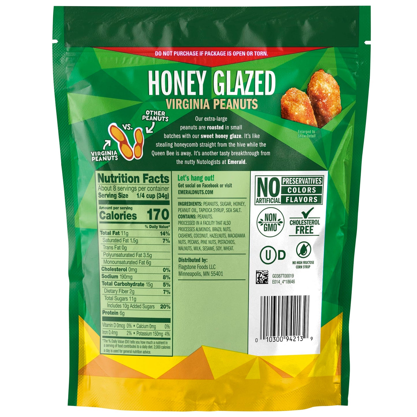 Emerald Honey Roasted Virginia Peanuts, 10 Oz (Pack Of 2)
