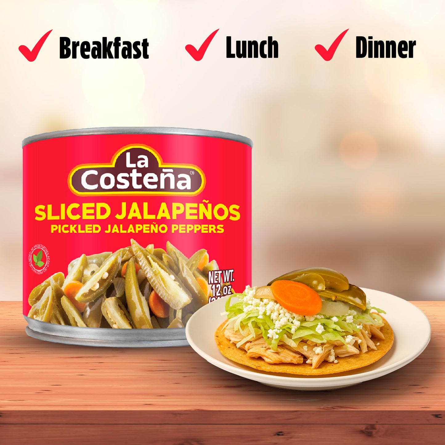 La Costeña Sliced Jalapeño Peppers, 12 Ounce Can, Green, Model 60212