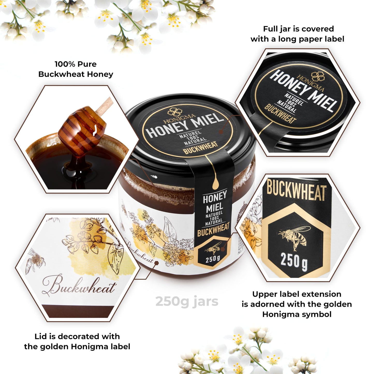 Honigma Raw Buckwheat Honey | Exquisite Taste | 100% Pure | Unpasteurized | Unfiltered | Partially Crystallized | 250G/8.8Oz