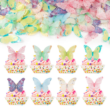 Gyufise 40Pcs Edible Multicolor Butterfly Cupcake Toppers Edible Butterfly Cake Decorations Wafer Paper Butterfly Decoration for
