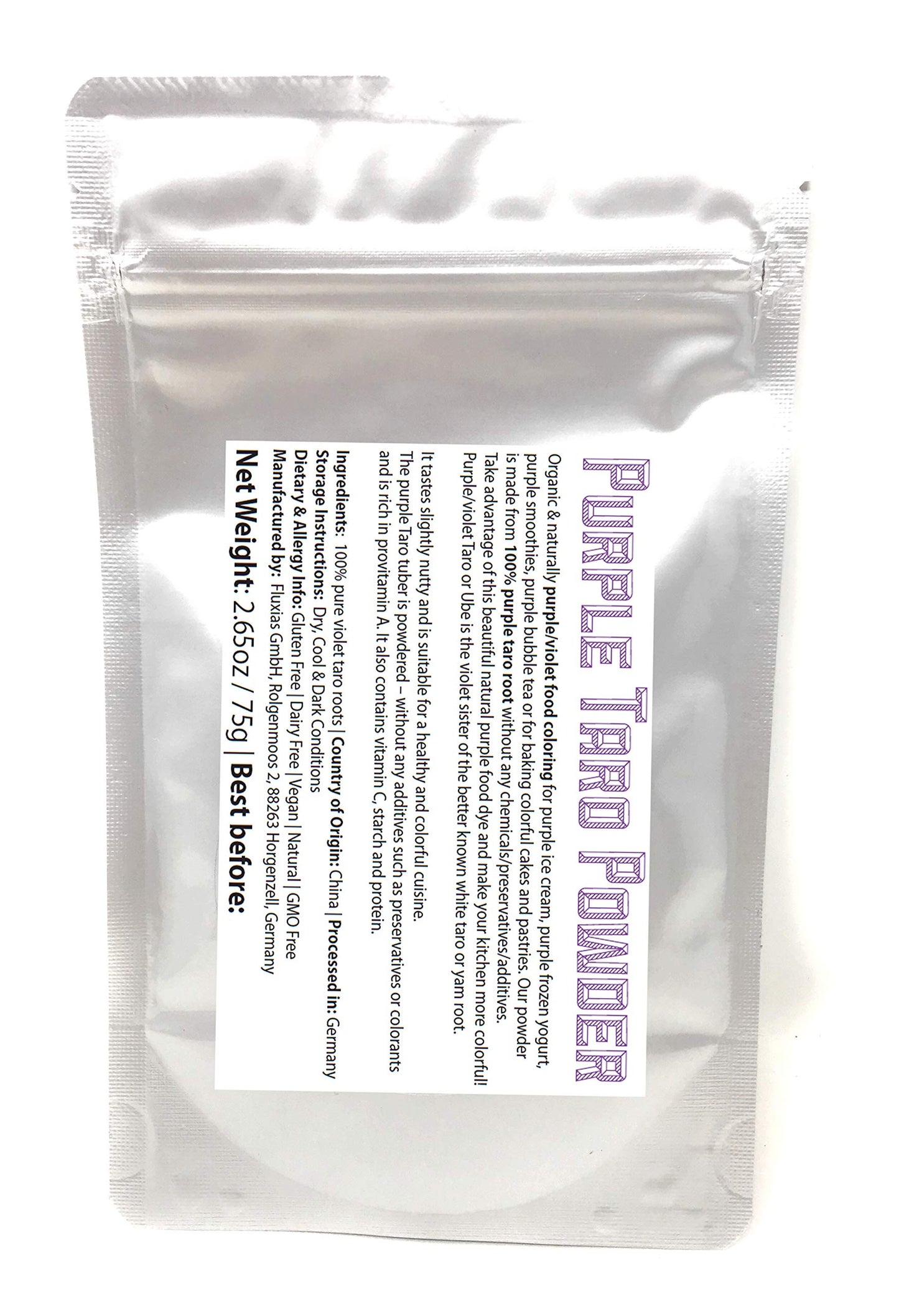 Purple Taro Powder - Naturally Dyes Food Purple/Violet - Net Weight: 2.65Oz / 75G - Violet Food Dye For Ice Cream, Frozen Yogurt