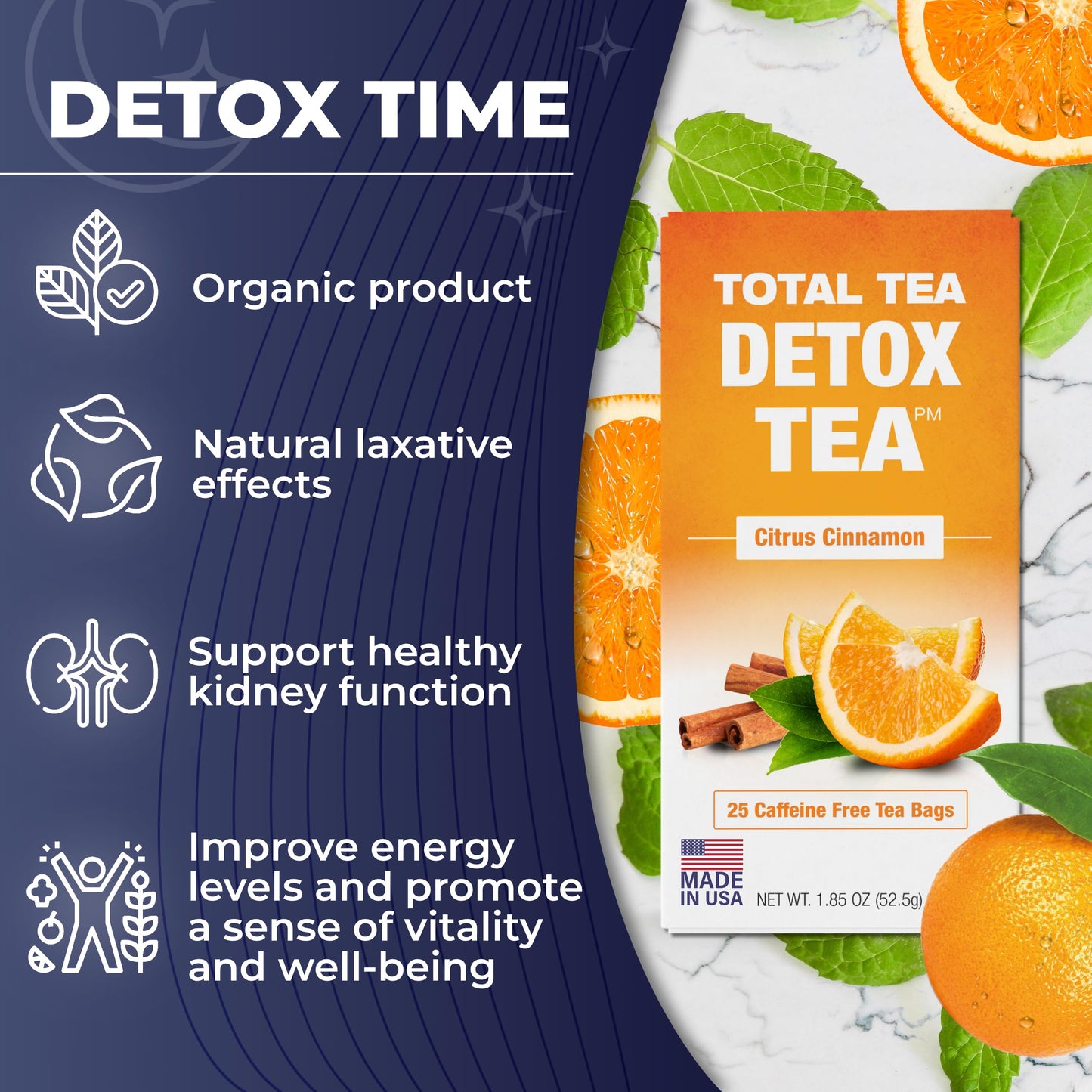 Total Tea Detox Tea & Energy Set - 25 Day Detox - Herbal SIim Tea with Chamomile - Hibiscus Tea and Ginger Root for Colon Cleanse - Natural Citrus & Cinnamon Fruit Tea for Digestive Health