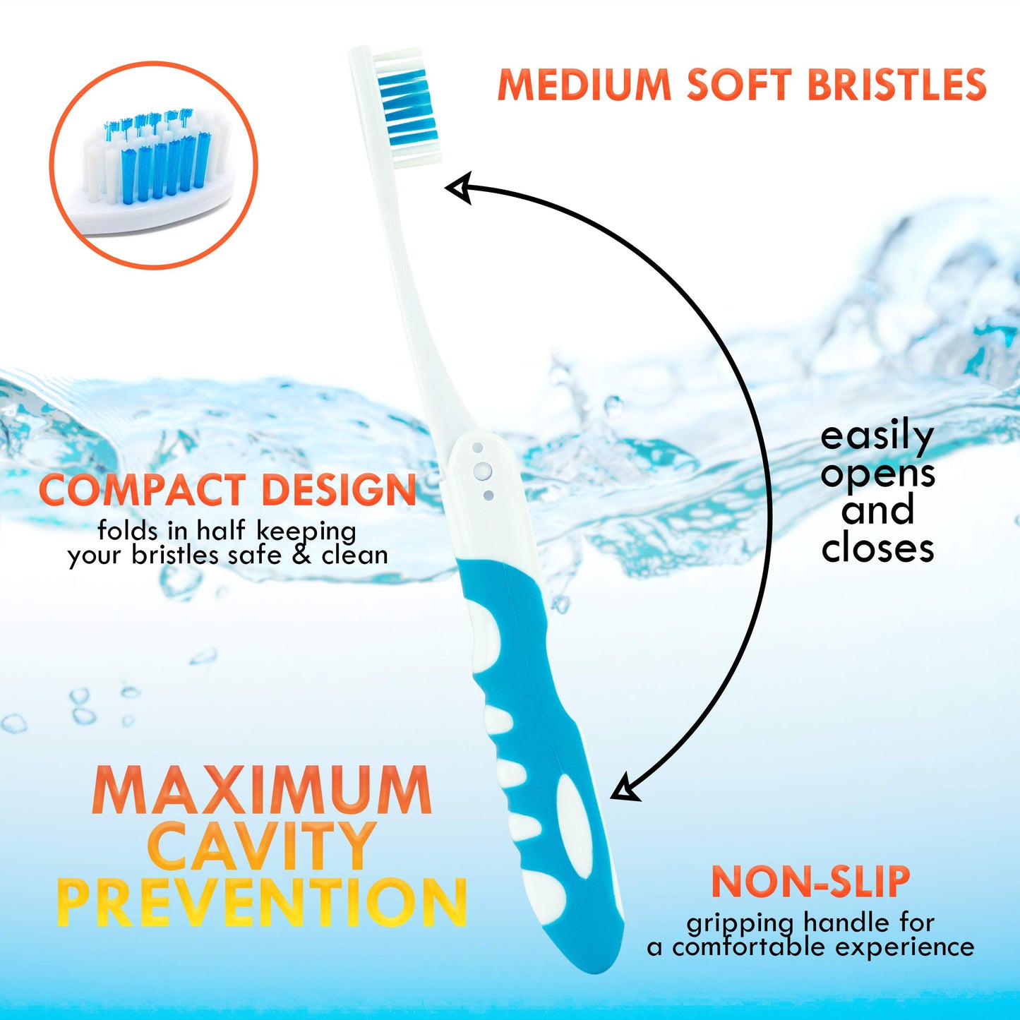 Lingito Travel Folding Toothbrush, Camping Toothbrush Bulk, Medium Bristle (6 Pack Medium-Multicolor)