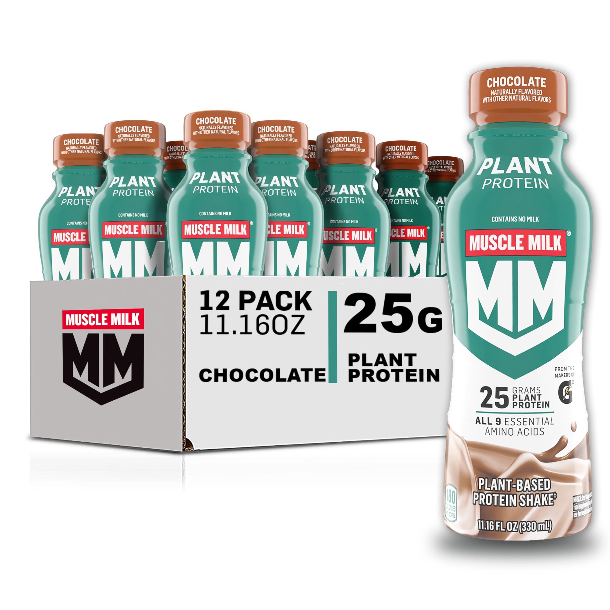 Muscle Milk Plant Based Protein Shake, Chocolate, 11.16 Fl Oz (Pack of 12)