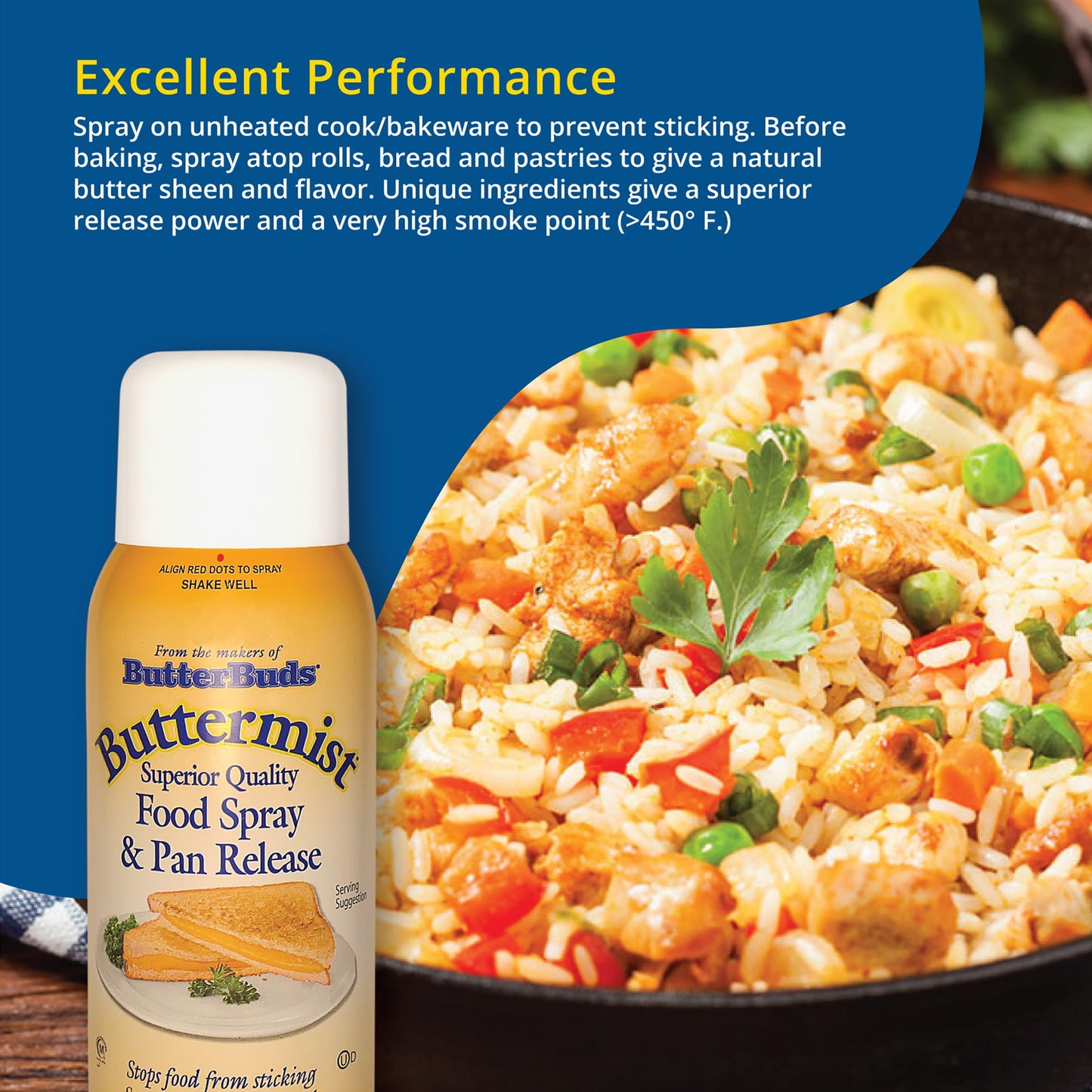 BUTTER BUDS Food Spray & Pan Release, High-Smoke Point Cooking Oil Spray, 17 Oz