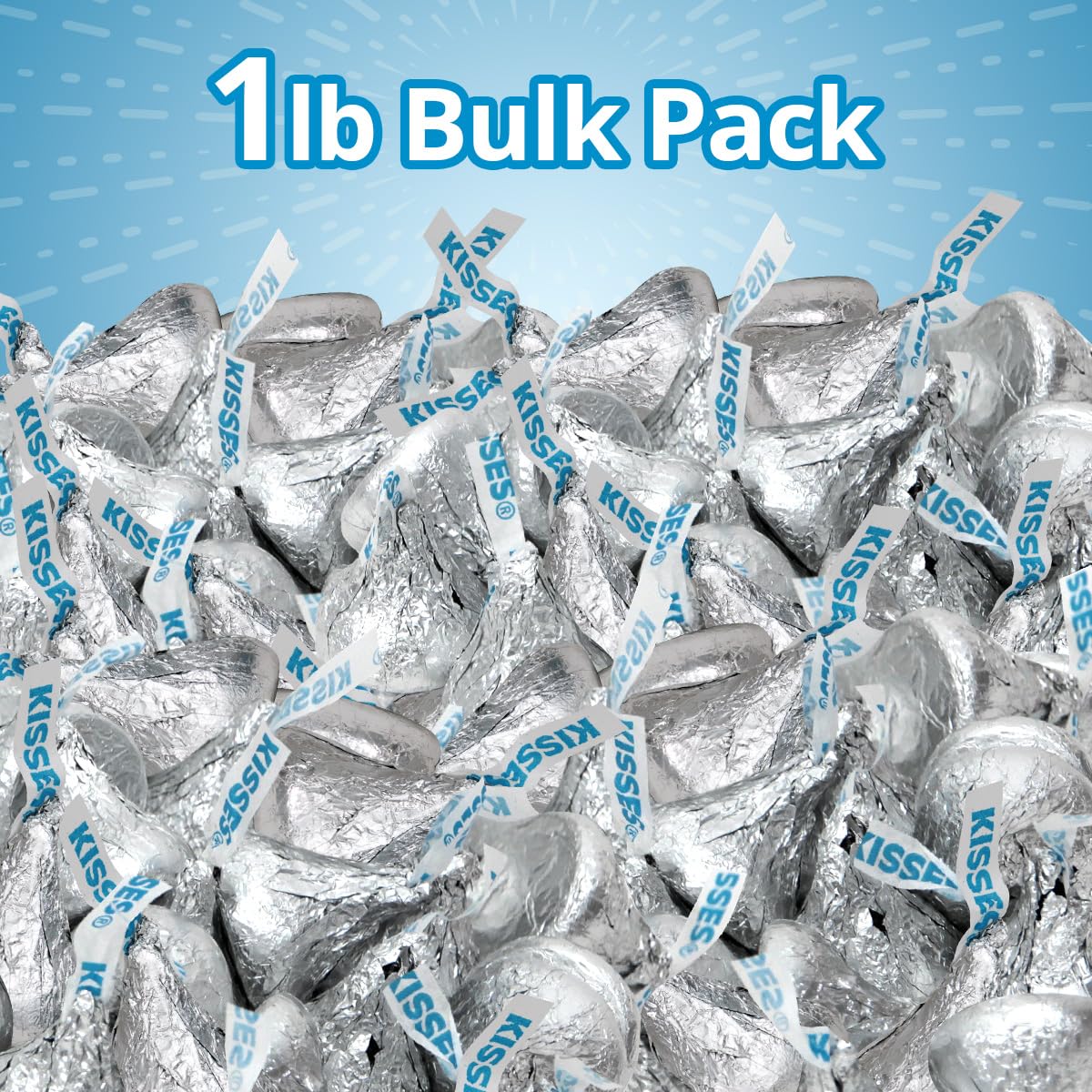 Bulk Milk Chocolate Kisses 1 Pound Approx. 100 Pieces - Individually Wrapped Silver Foil Milk Chocolate Candy For Party Favors, Candy Buffets & Gifts